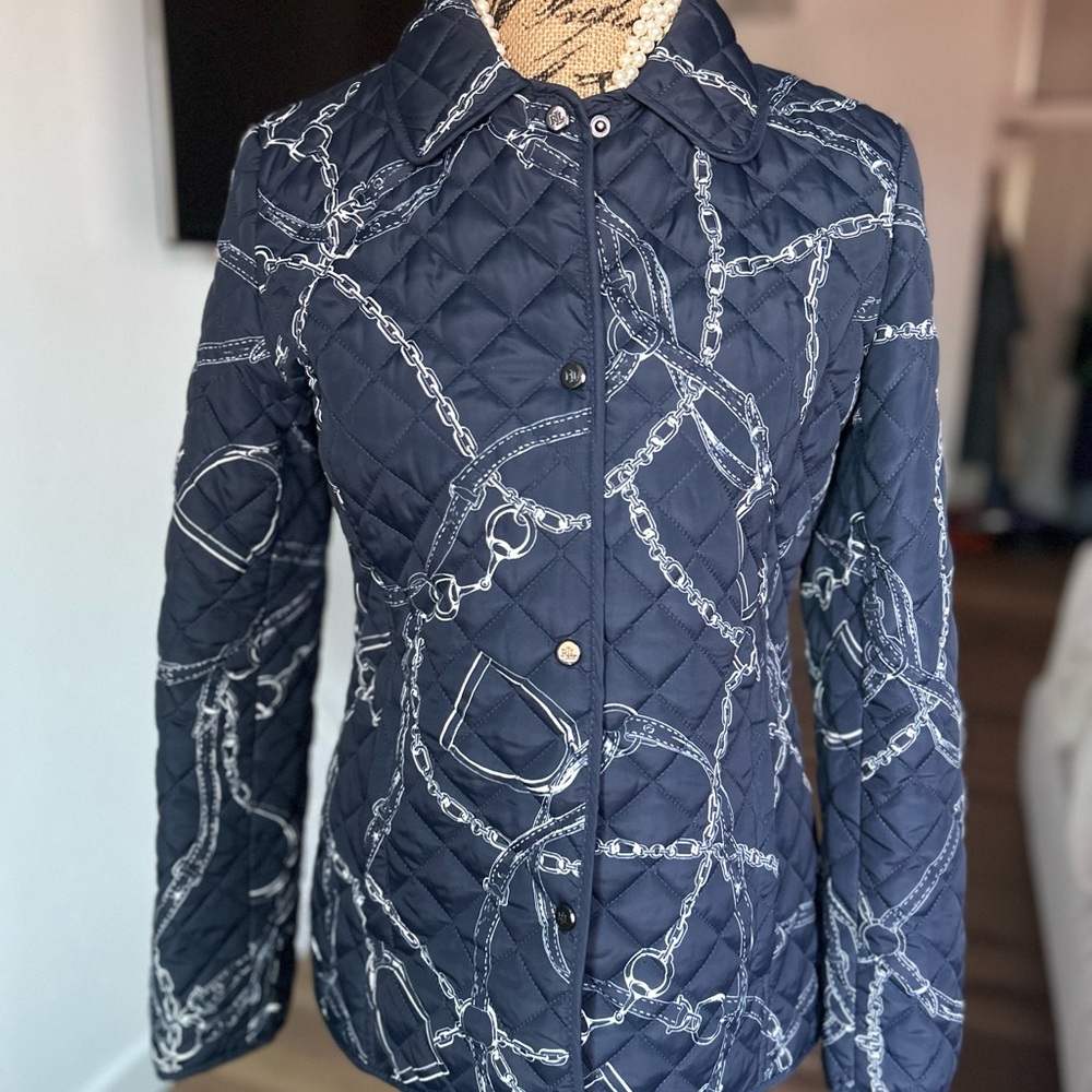Navy Quilted Chain Print Jacket